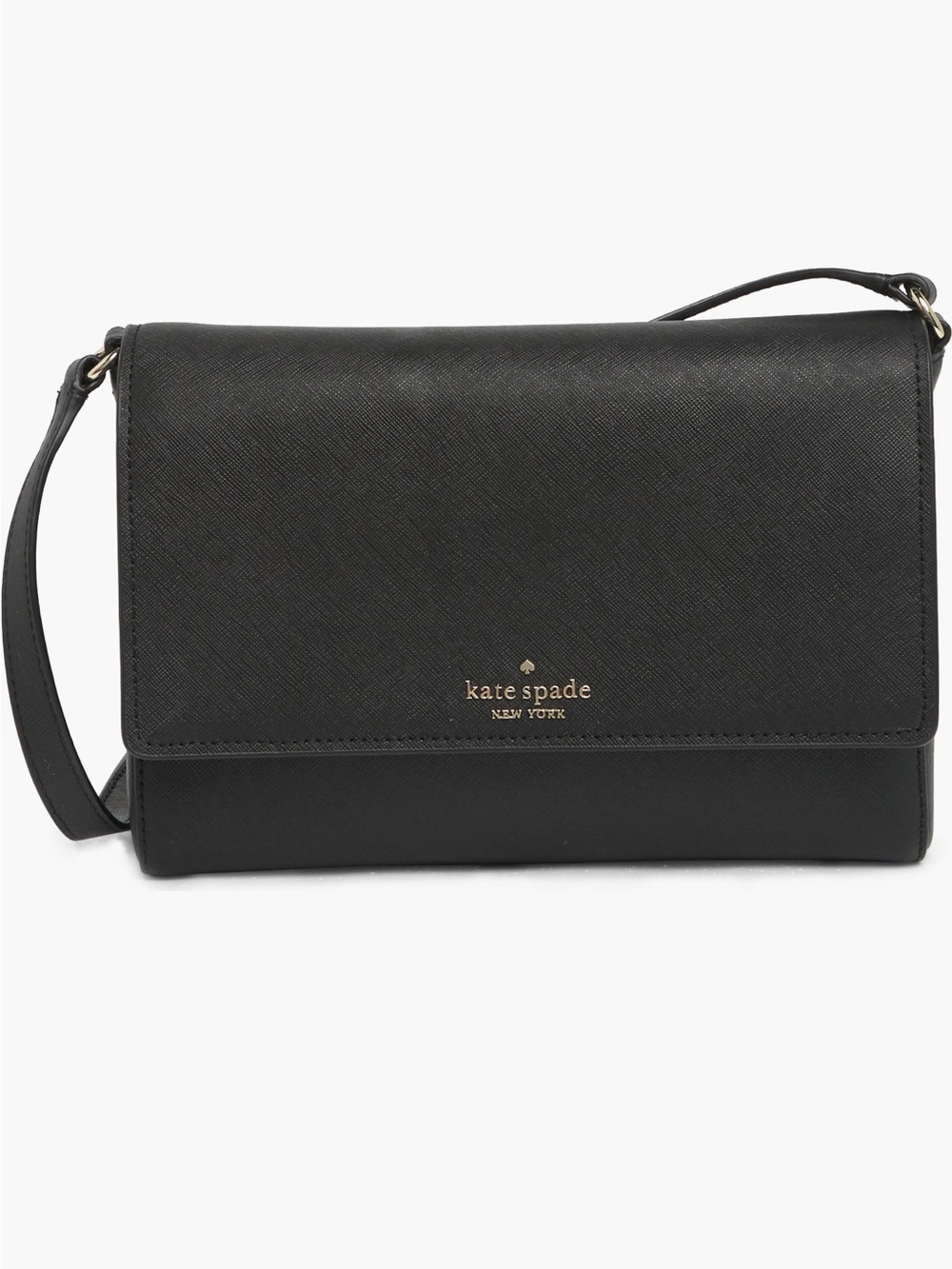 Kate Spade Black Leather Crossbody with Gold Logo